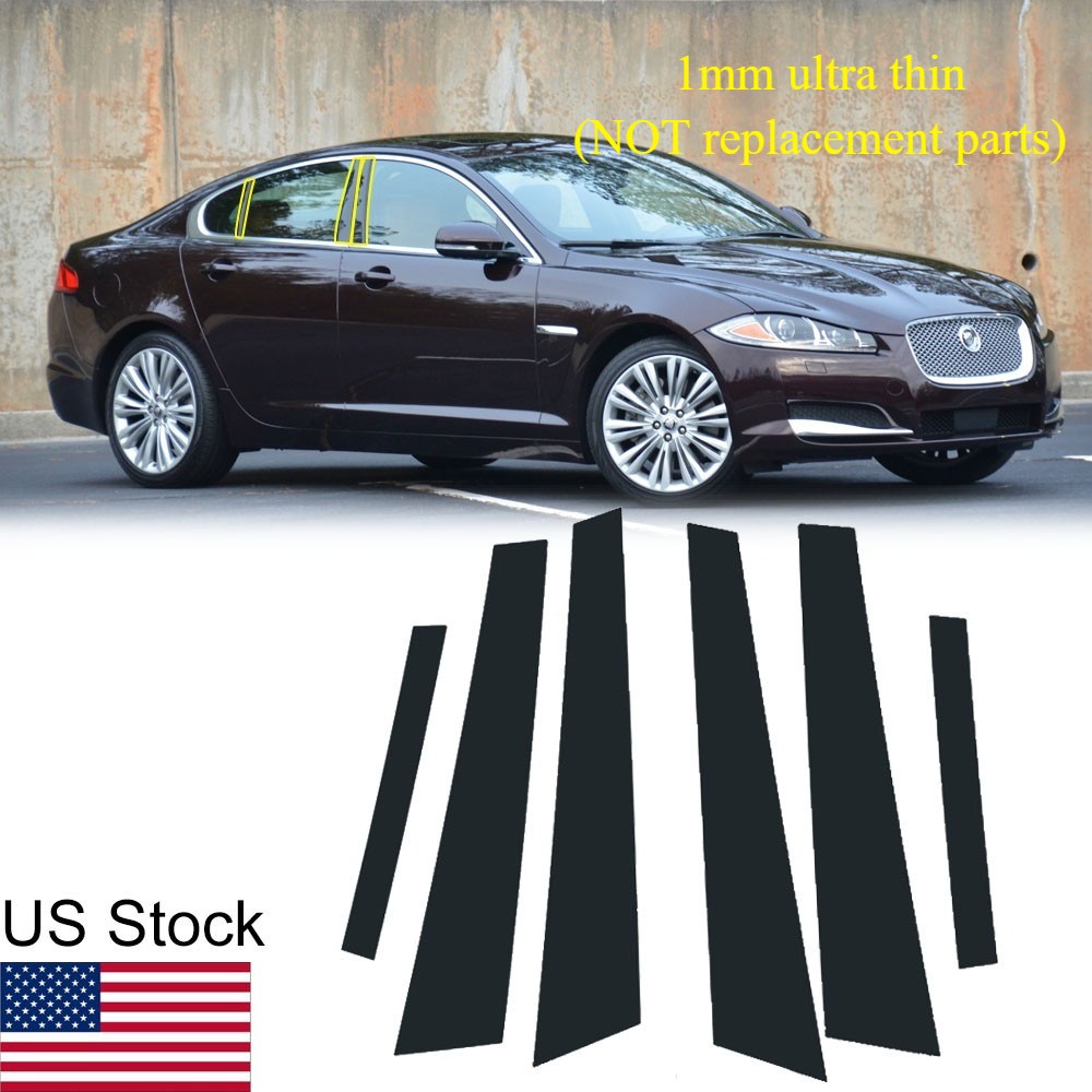 6Pcs Glossy Black Pillar Posts Window Door Trim Covers For 2009-2015 Jaguar XF
