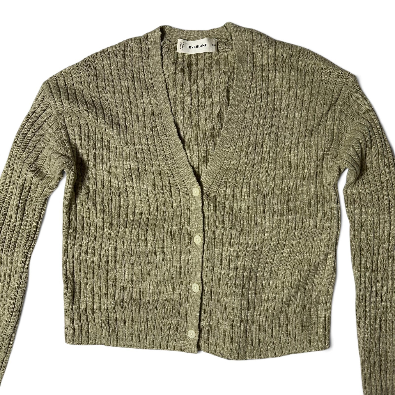 Everlane European Flax Linen Ribbed Cardigan Womens Size XXS Sage Cotton NWOT