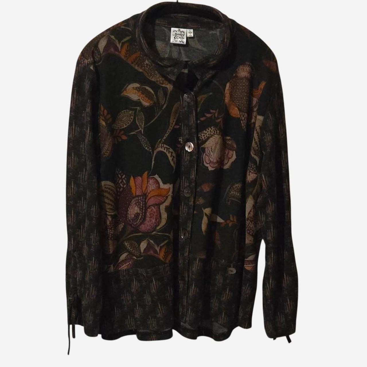 Parsley & Sage Sz L Autumn Fall Patterned Button-up Shirt Wire Collar Artsy