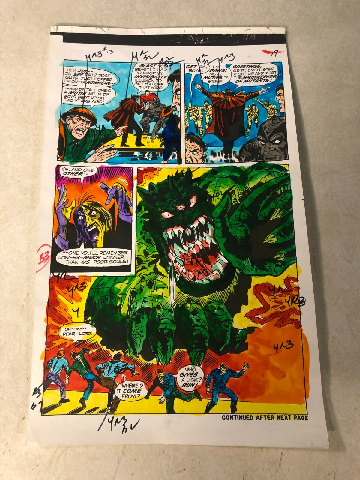  AMAZING ADVENTURES #13 comic ART color guide X-MEN 1972 BEAST STUNNING  SPLASH
