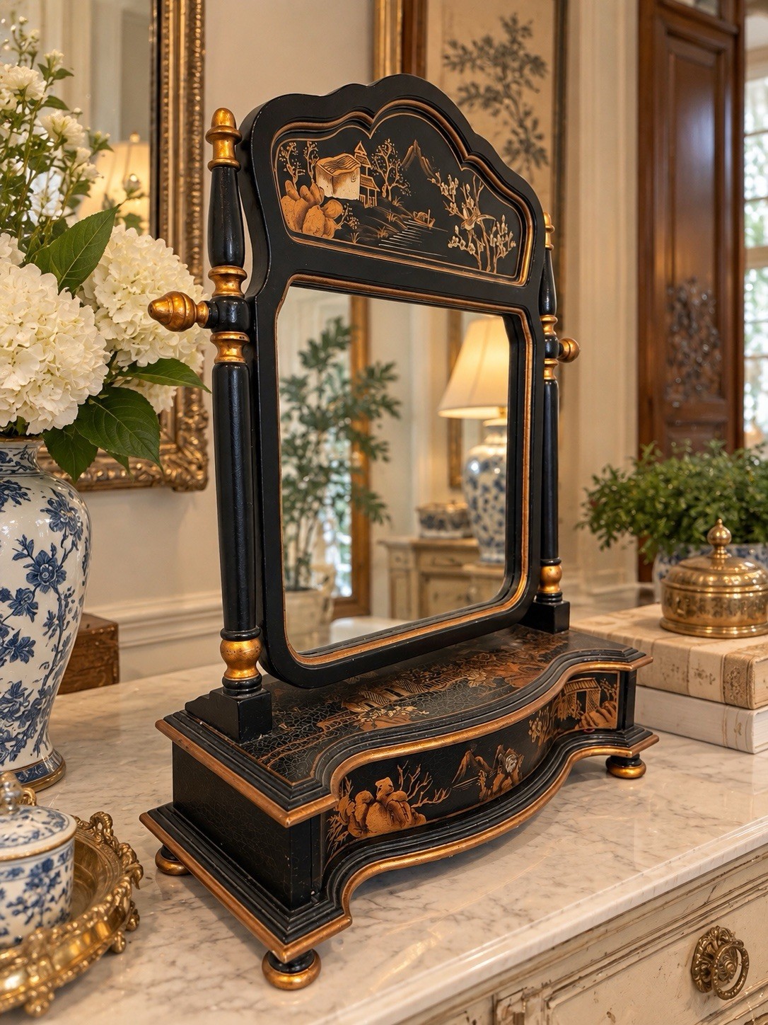 LG Vintage RC Creations Chinoiserie Pagoda Vanity Mirror Jewelry Storage - China