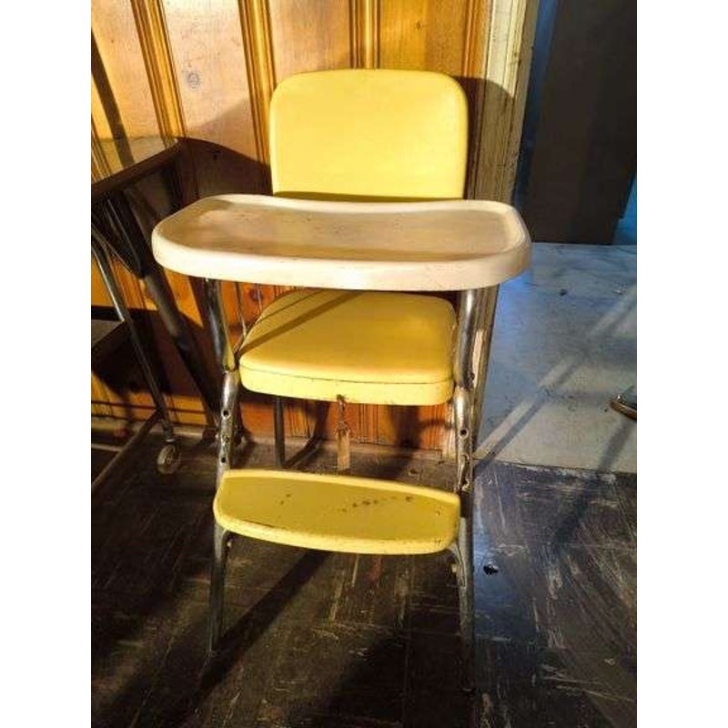 Vintage 1950s 1960s Retro Atomic Yellow Cosco Highchair