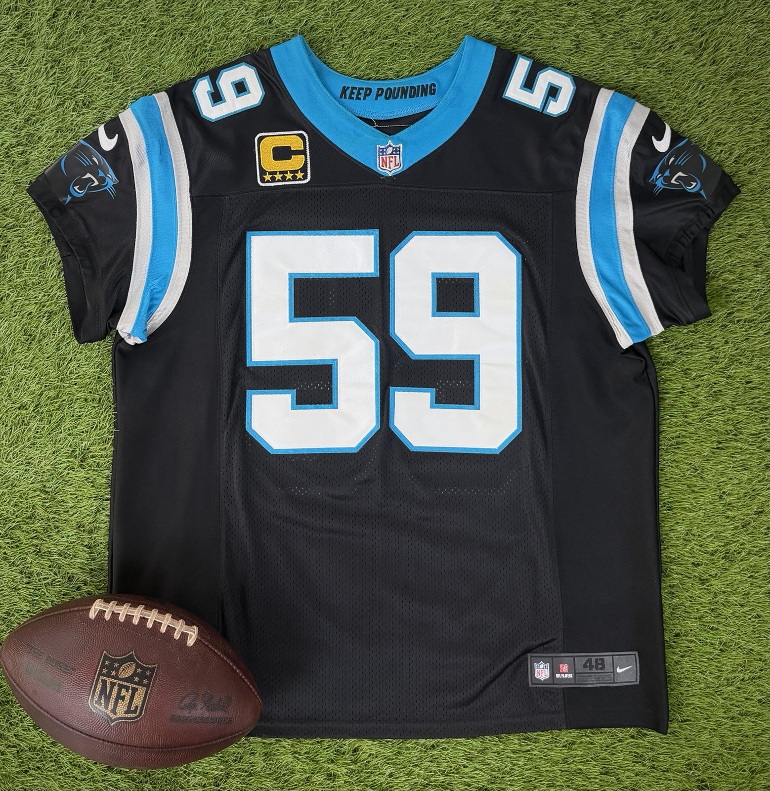 Authentic Luke Kuechly Carolina Panthers 2017 Nike Elite Captain Patch Jersey 48