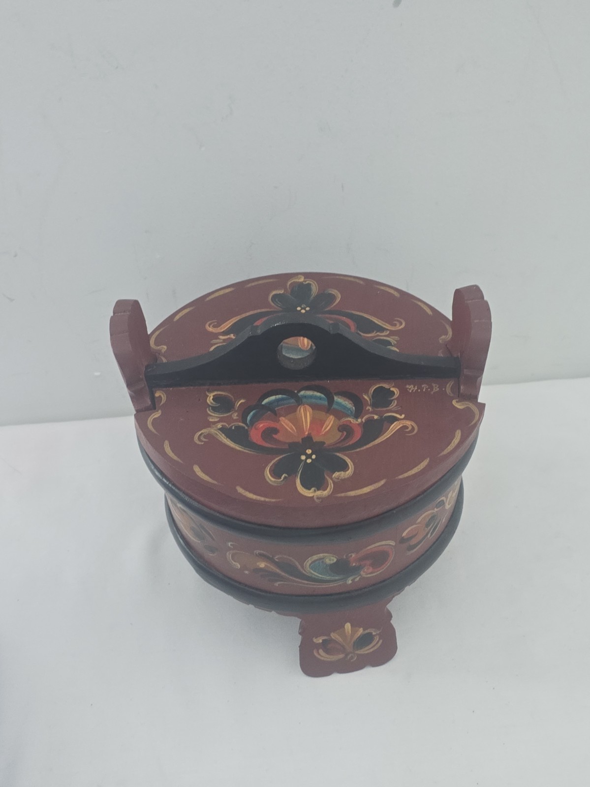 Vintage Norwegian Rosemaling Wooden Bowl H.P.B. Signed Hand Painted Folk Art