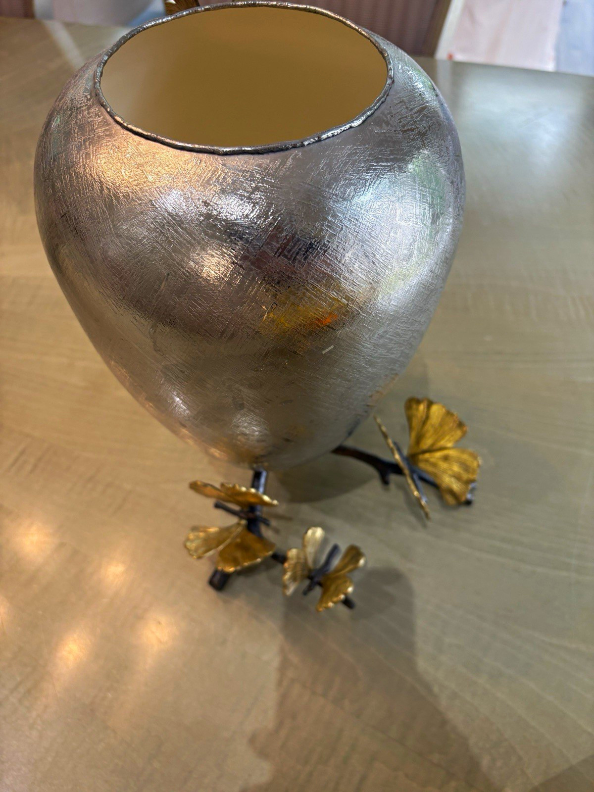 Michael Aram Silver/Gold Metal Round Decorative Vase, Butterfly Collection Michael Aram Silver/Gold Metal Round Decorative Vase, Butterfly Collection