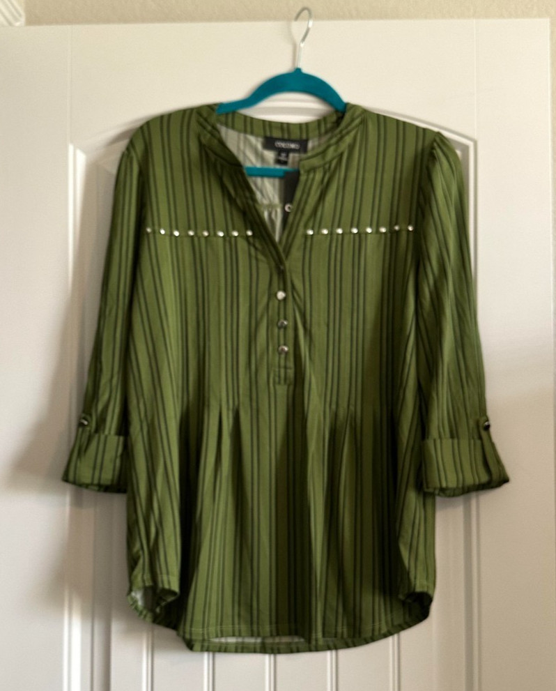 NWT Cocomo Green/Black Stripped Top L