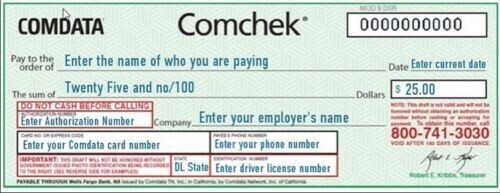 BLANK GREEN COMDATA COMCHECK - 5/10/20/50 Pack-COMCHECKS *FREE SHIPPING*