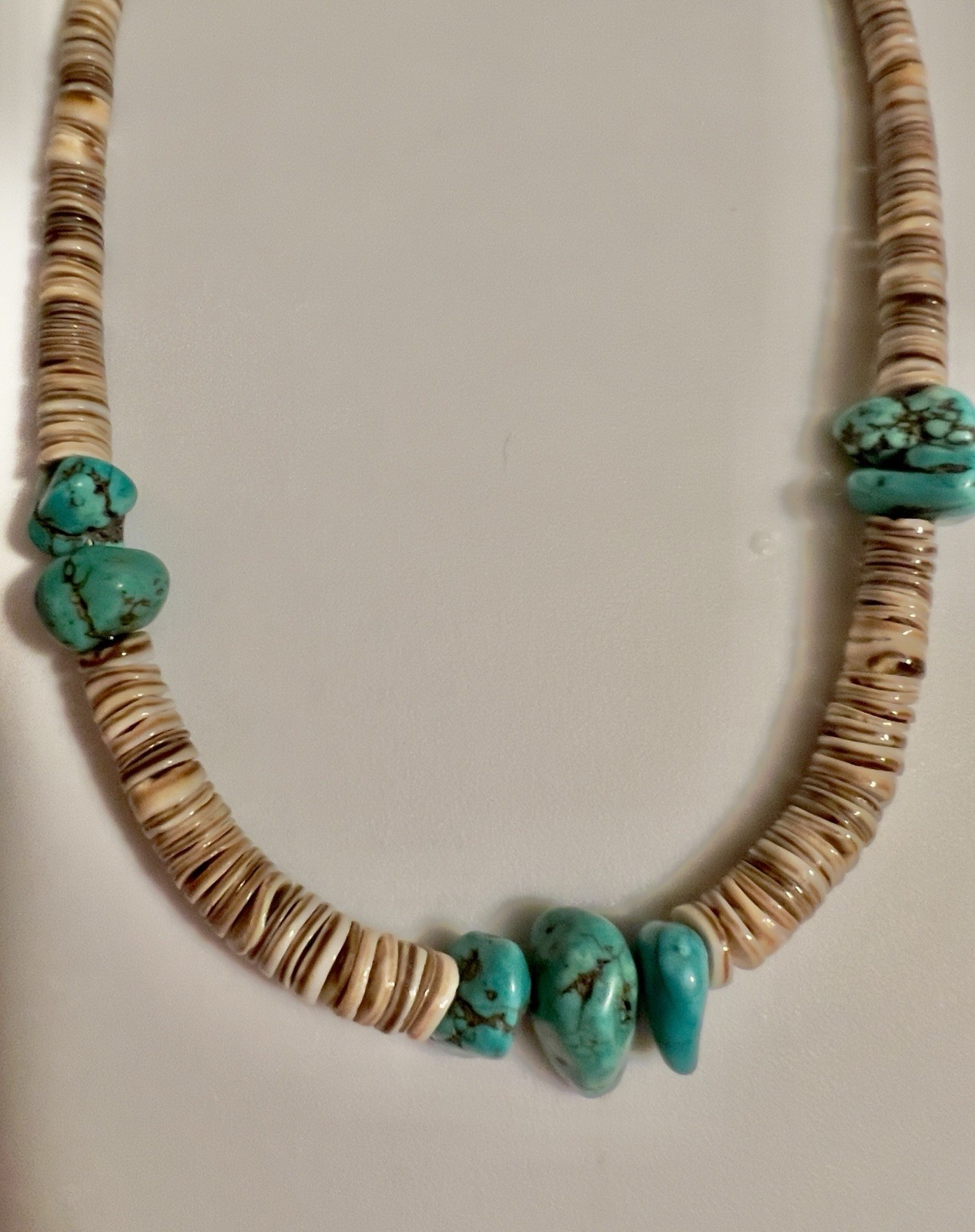 Genuine Turquoise Shell Heishi Bead Necklace Southwestern Vintage Style