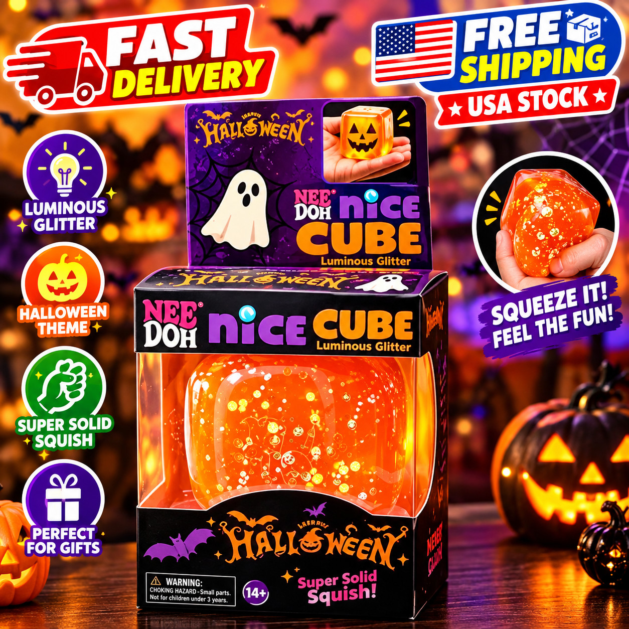 Nee-Doh-Halloween Nice Cube , Spooky Squish Schyling Halloween Squishy