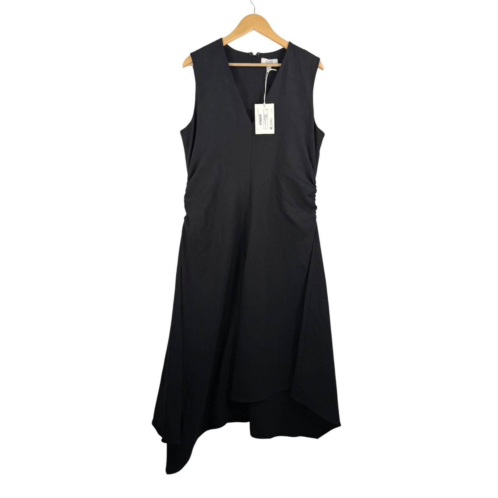 COS Gathered Asymmetric midi dress black minimalist 90s classic sz L