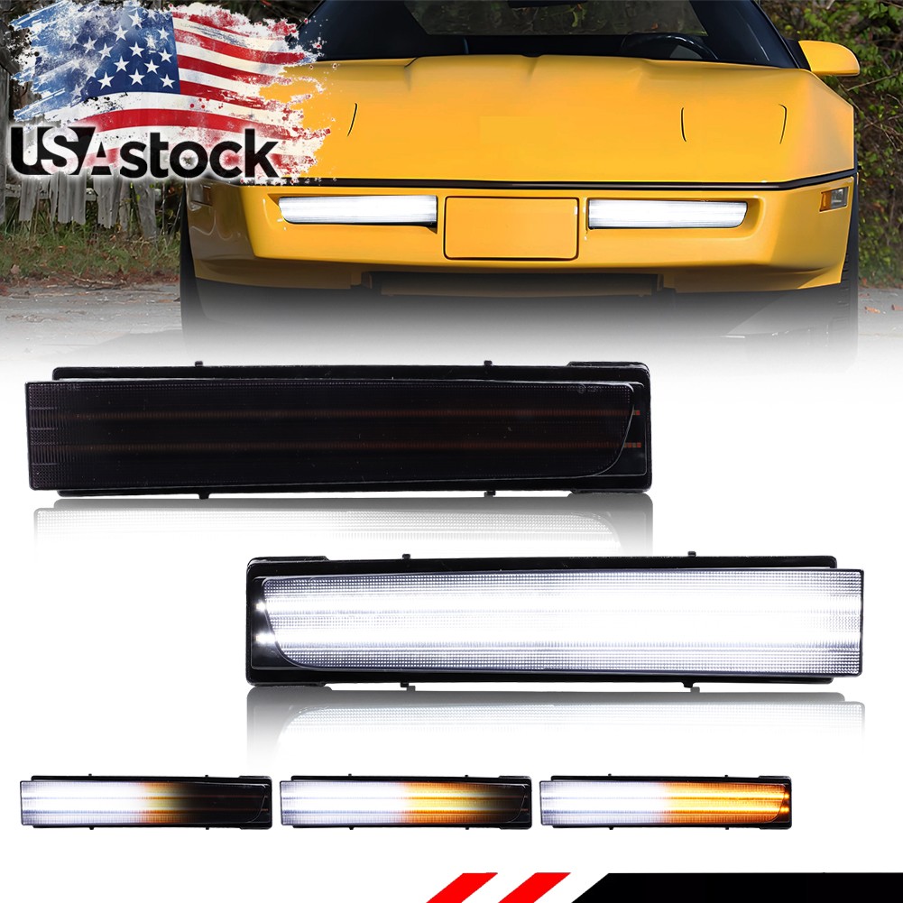 2X Smoked LED Front Bumper Fog Light Turn Signal Lamps For 1984-1990 Corvette C4