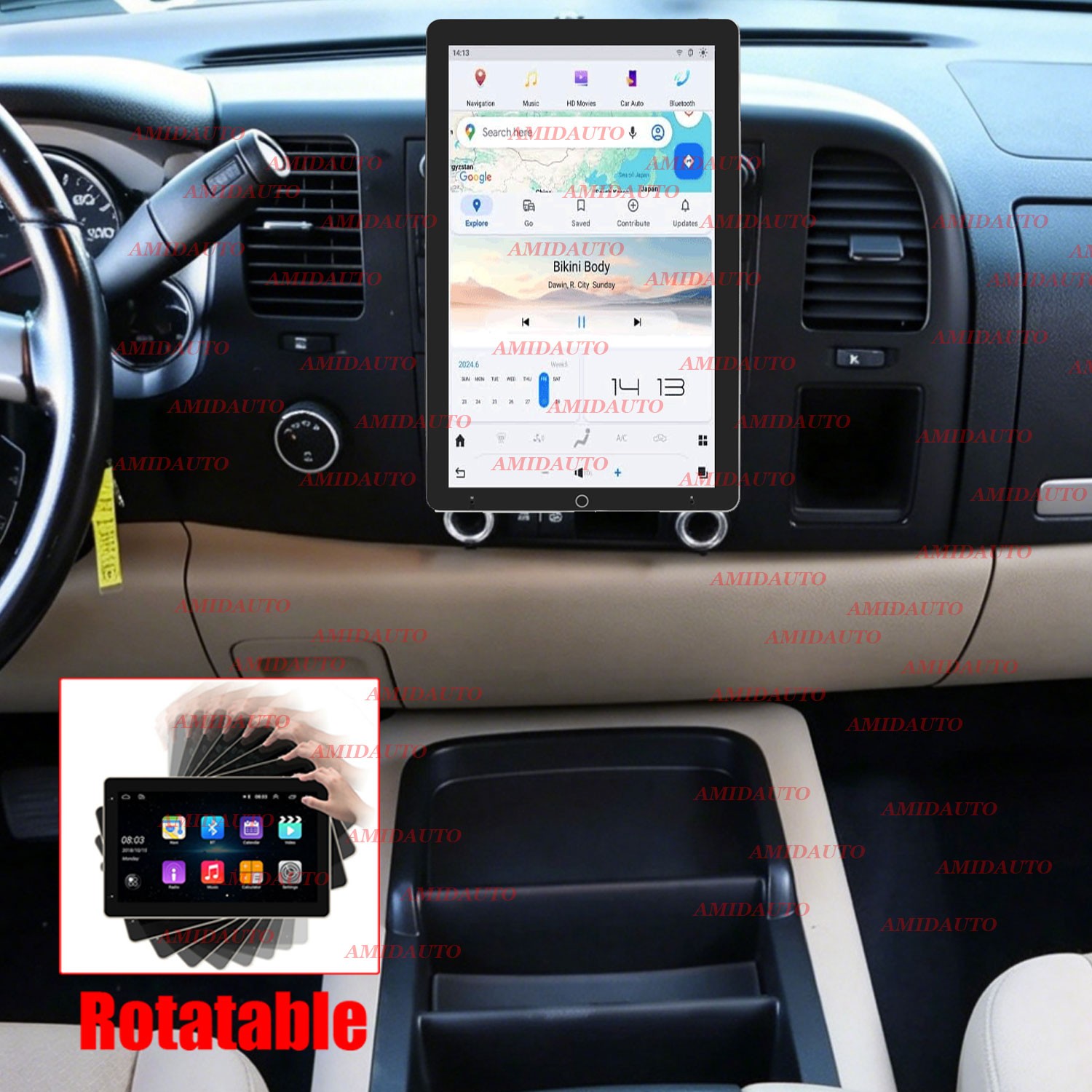 10.1\'\' Android 15 Rotated GPS Car Stereo Radio For 2007-2014 Chevrolet Silverado