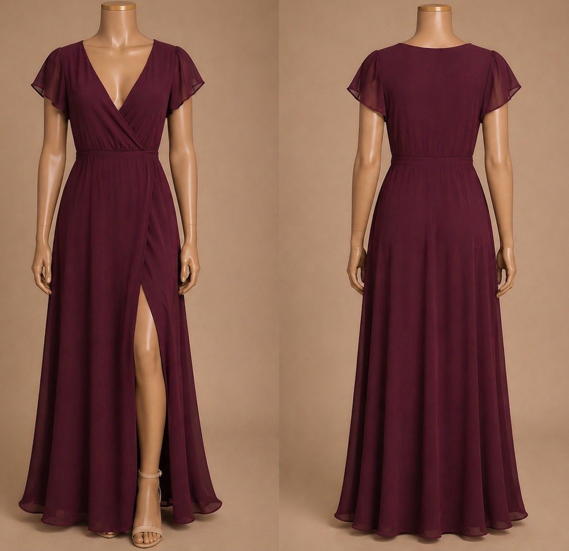 Lulus Lost in the Moment Maxi Dress Women Small Burgundy Lined Cap Sleeve V-Neck