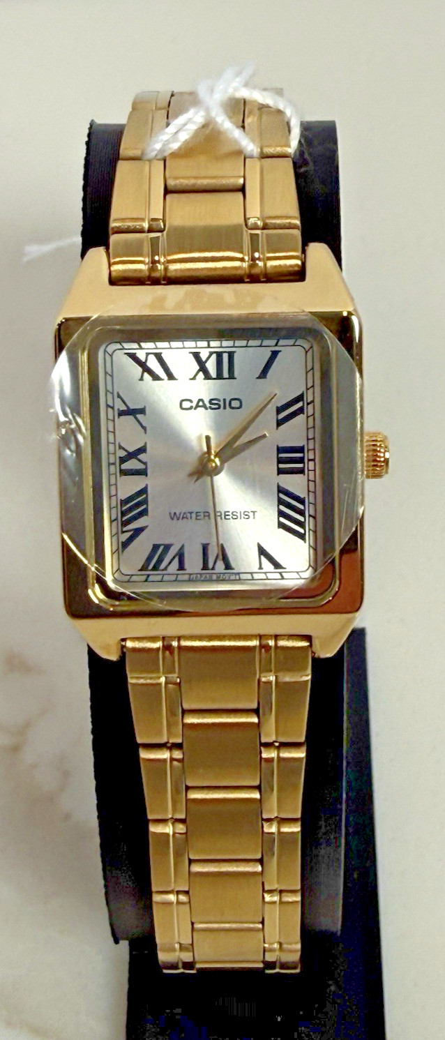Casio LTP-V007G-9B Women\'s Rectangular Gold Tone Roman Gold Dial Dress Watch NIB
