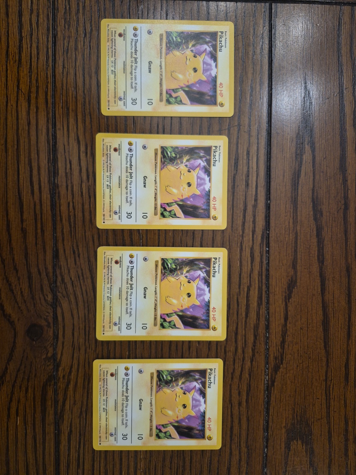 Pokemon Base Set Shadowless Pikachu #58/102 x4 Lot LP Vintage 1999
