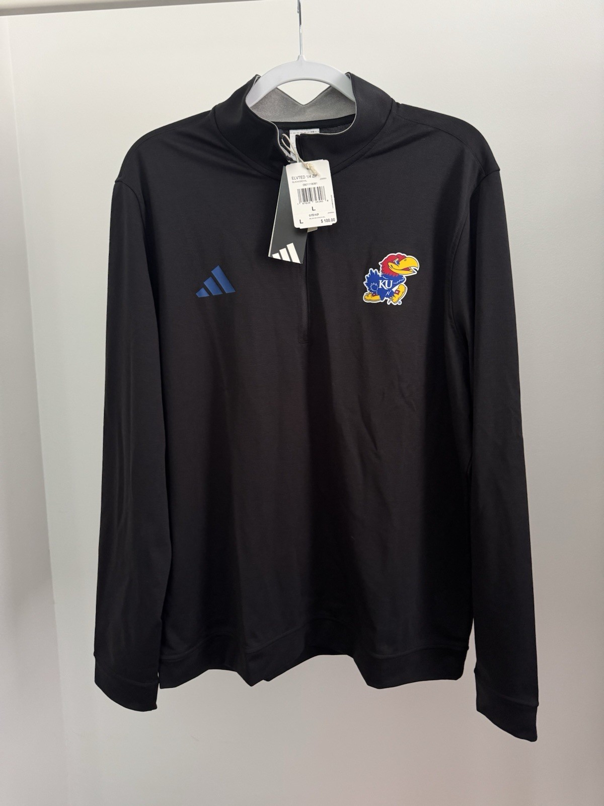 Kansas Jayhawks Adidas ELVTED 1/4 Zip Pullover NWT New w Tags Black Men's Large