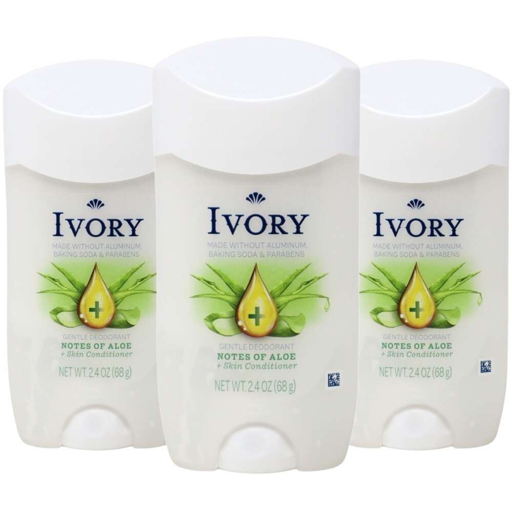 Pack of 3x Ivory Gentle Aluminum-Free Deodorant, Hint of Aloe, 2.4 oz Pack of 3x Ivory Gentle Aluminum-Free Deodorant, Hint of Aloe, 2.4 oz