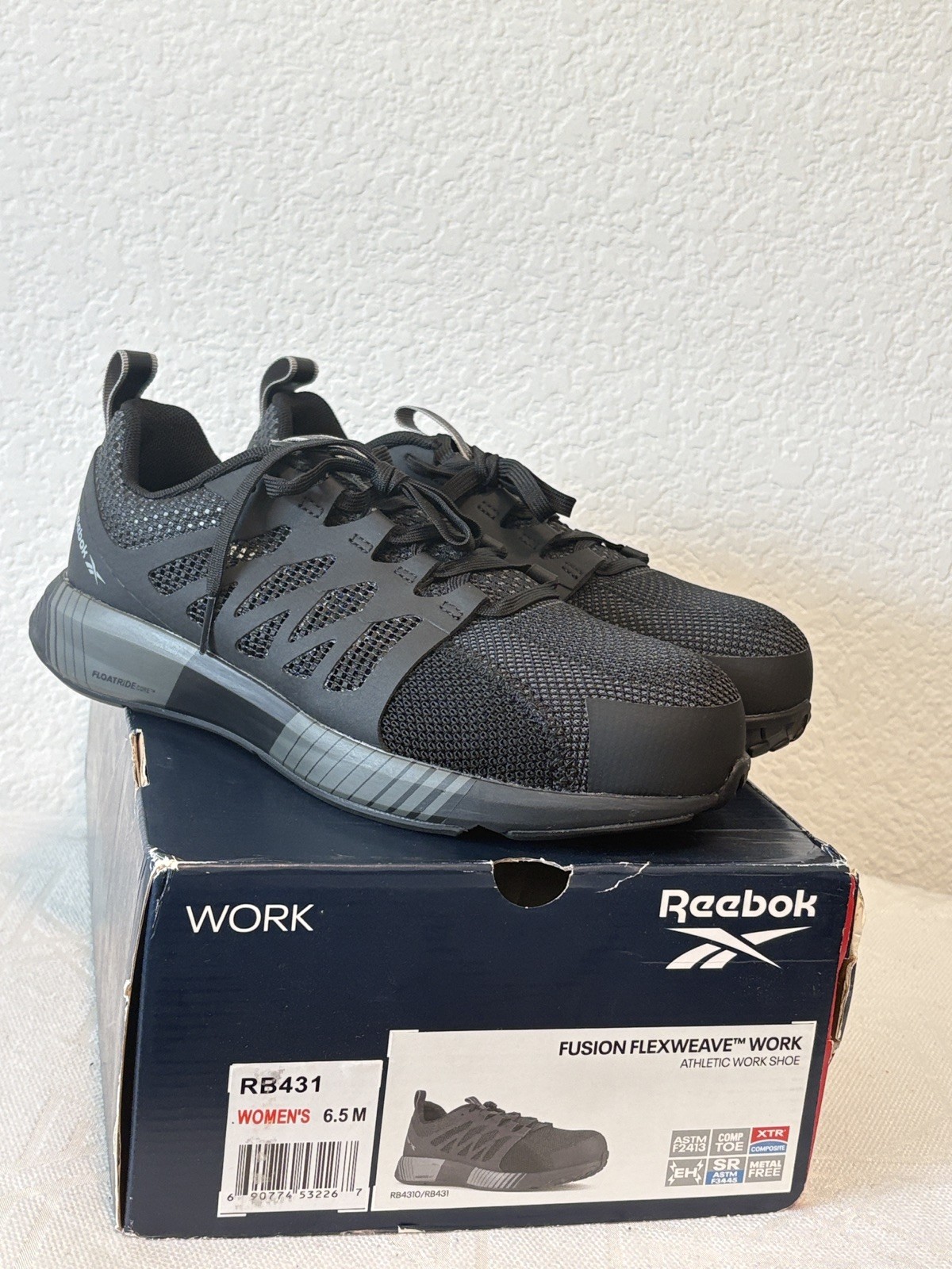 Reebok Fusion Flexweave Composite Toe Work Sneakers Women's Size 6.5 M Black New