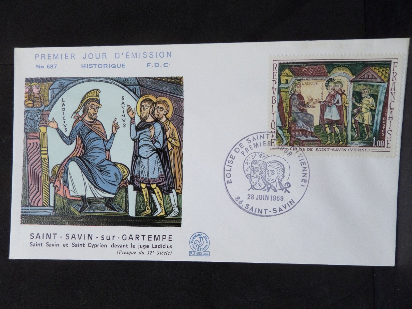 France First Day Cover no. 687 1969 Saint Savin sur Gartempe Fresque France First Day Cover no. 687 1969 Saint Savin sur Gartempe Fresque