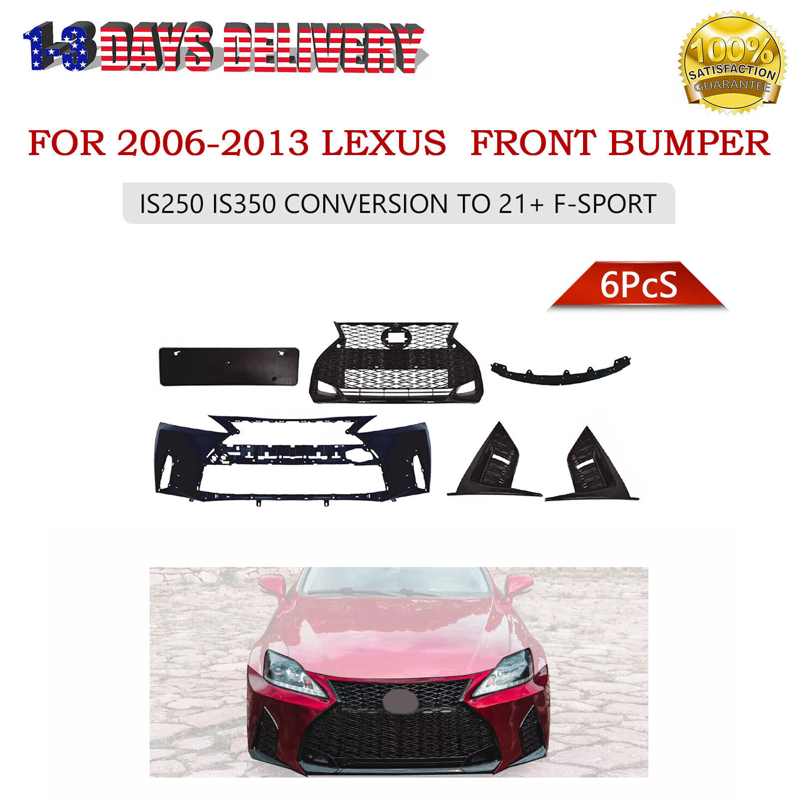 New Front Bumper For 2006-2013 Lexus IS250 IS350 Conversion to 21+ F-Sport