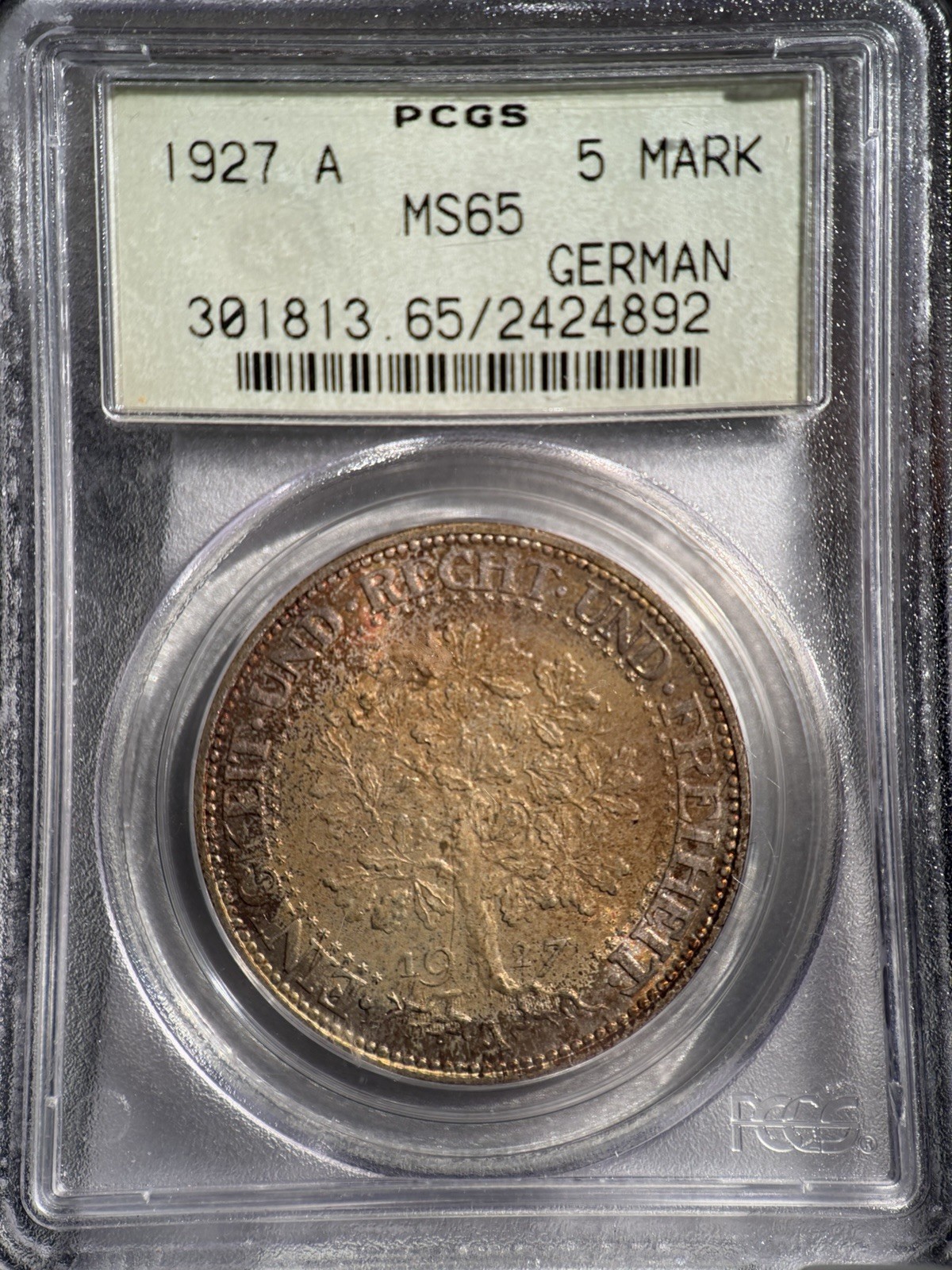 1927  A German 5 Mark MS  PCGS old holder - The 