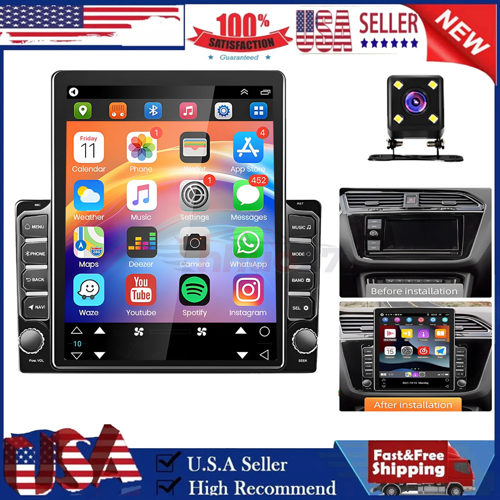 9.7inch Android 13 Car Stereo Radio Apple CarPlay Radio Navi Wifi With Camera