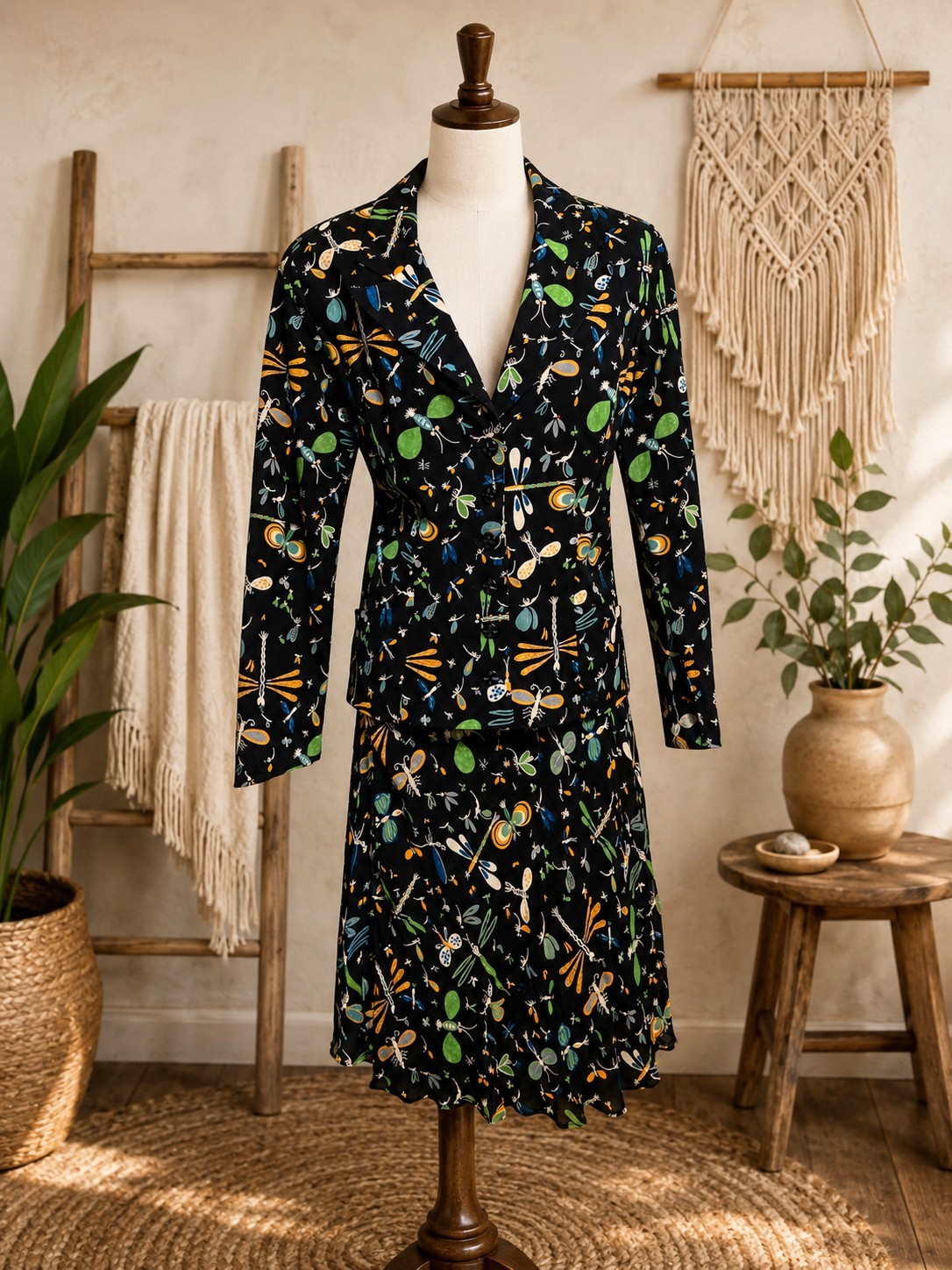 VTG Betsey Johnson 2 pc Insect Print Slip Sz L and Matching Button Jacket Sz L VTG Betsey Johnson 2 pc Insect Print Slip Sz L and Matching Button Jacket Sz L