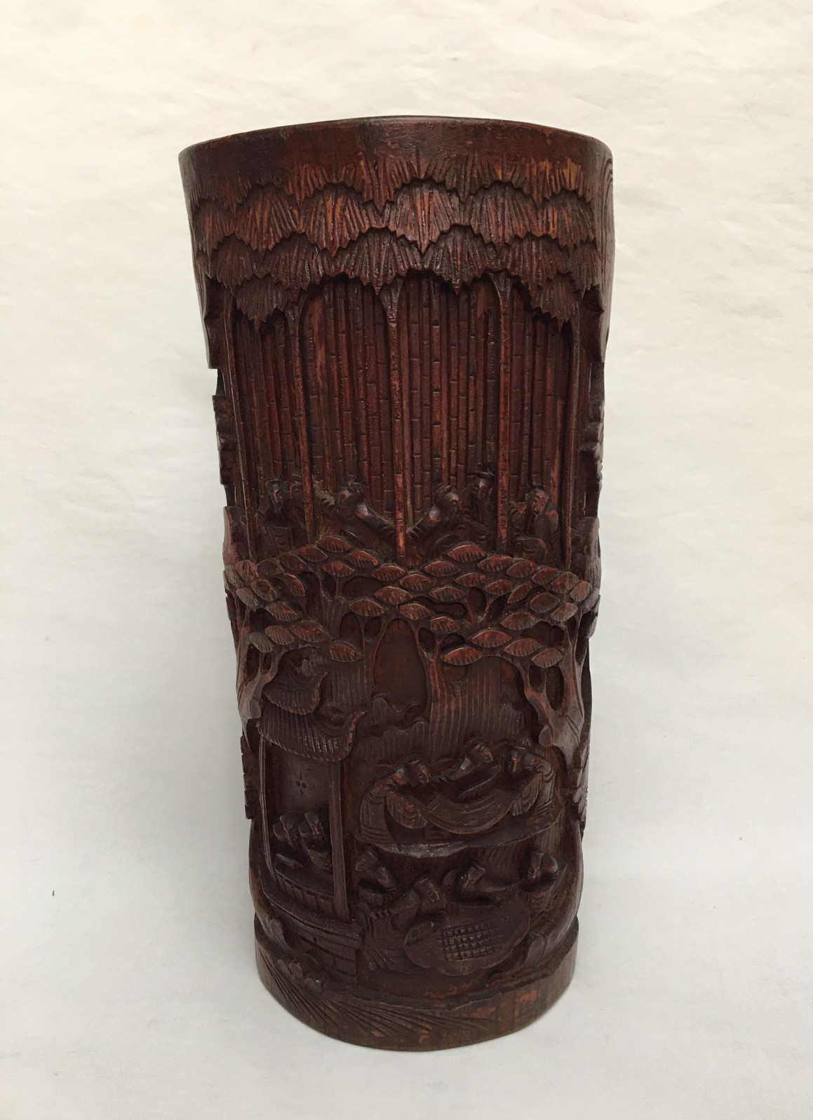 Antique Large Chinese Carved Bamboo Hat Tube Vase Antique Large Chinese Carved Bamboo Hat Tube Vase