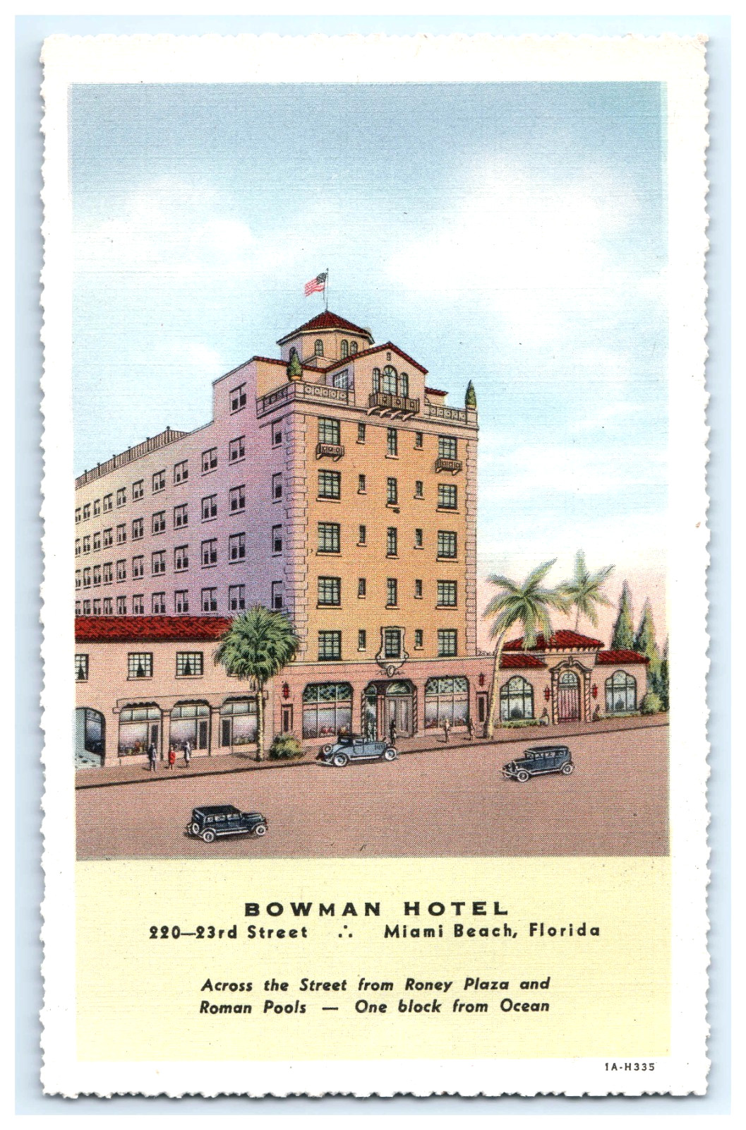 1940s Bowman Hotel Miami Beach FL Linen Postcard Curt Teich                  pc1