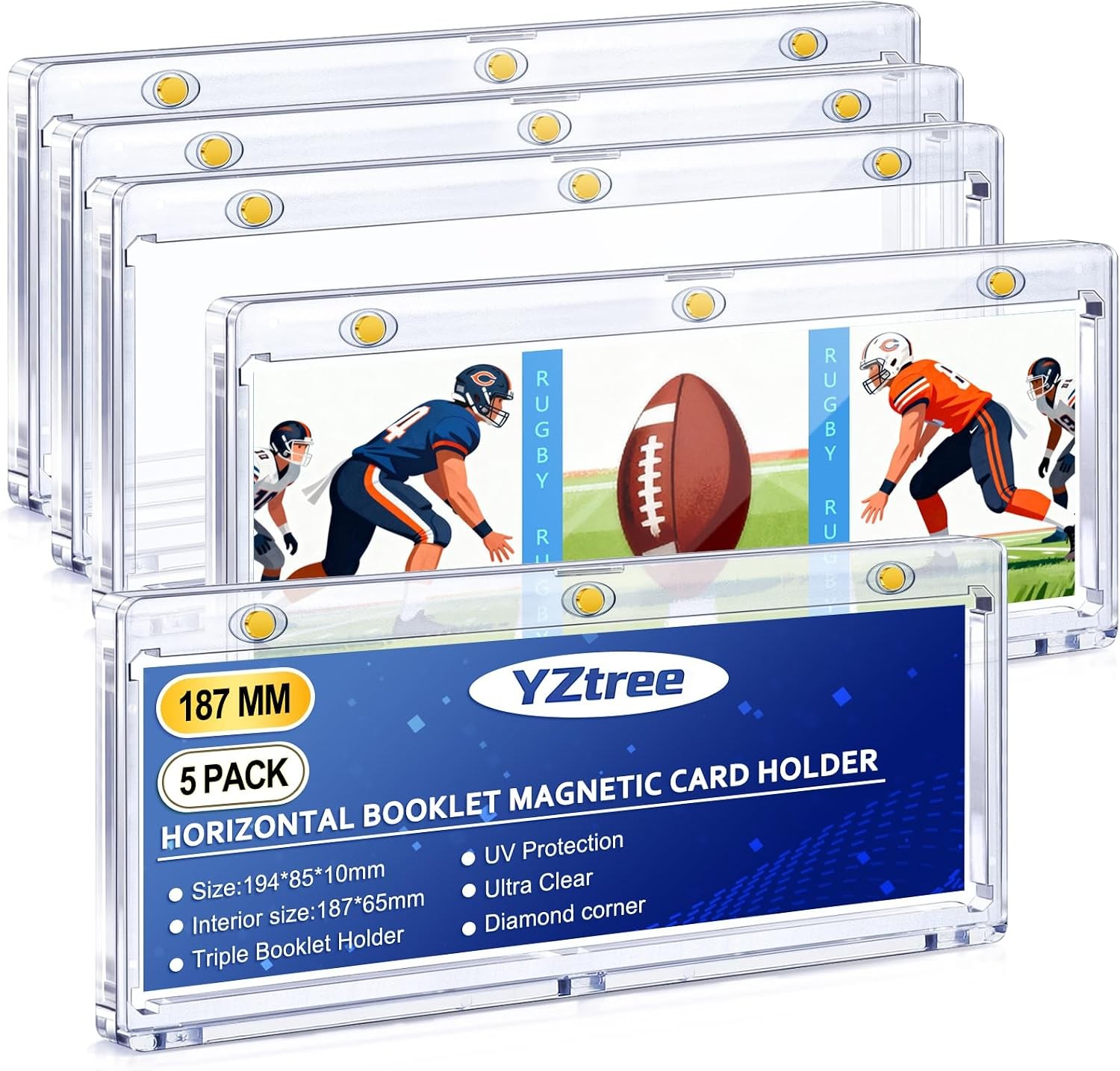 5 Pack 187mm Booklet Card Holder Magnetic Triple Protection Clear Showcase
