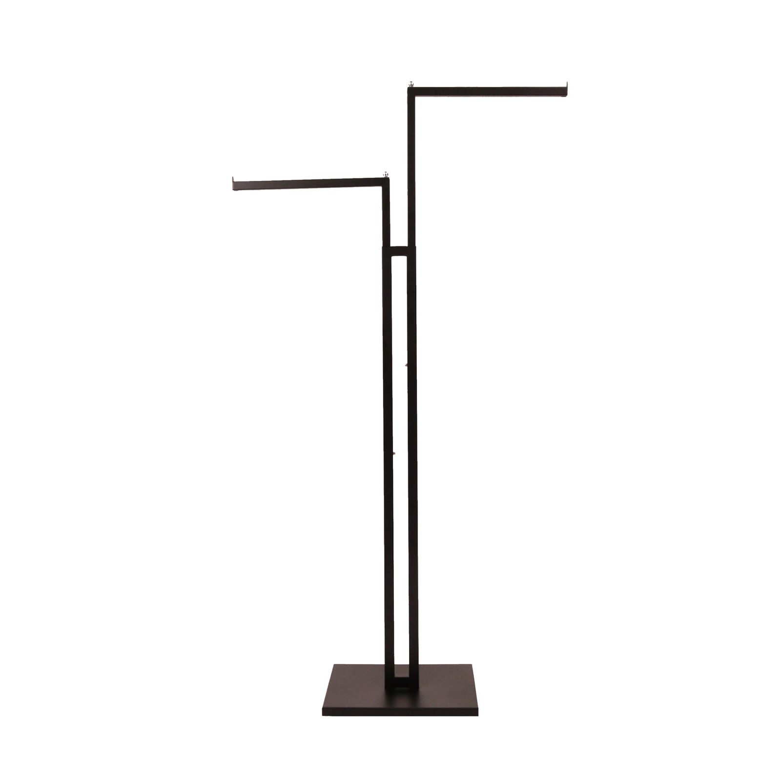 Black 2 Way Adjustable Clothing Rack with Straight Arms and Chrome Accents Black 2 Way Adjustable Clothing Rack with Straight Arms and Chrome Accents