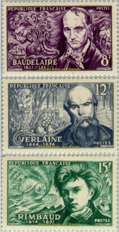 EBS France 1951 Symbolist poets: Baudelaire, Verlaine & Rimbaud - 908-910 MNH**