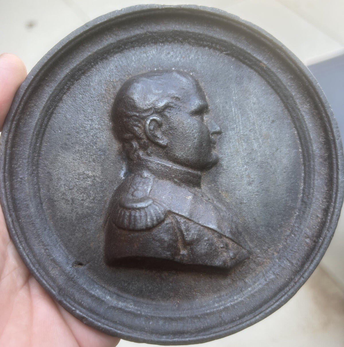 Cast Iron Napoleon Emperor Medallion Medal Plate Low Relief Miniature Empire
