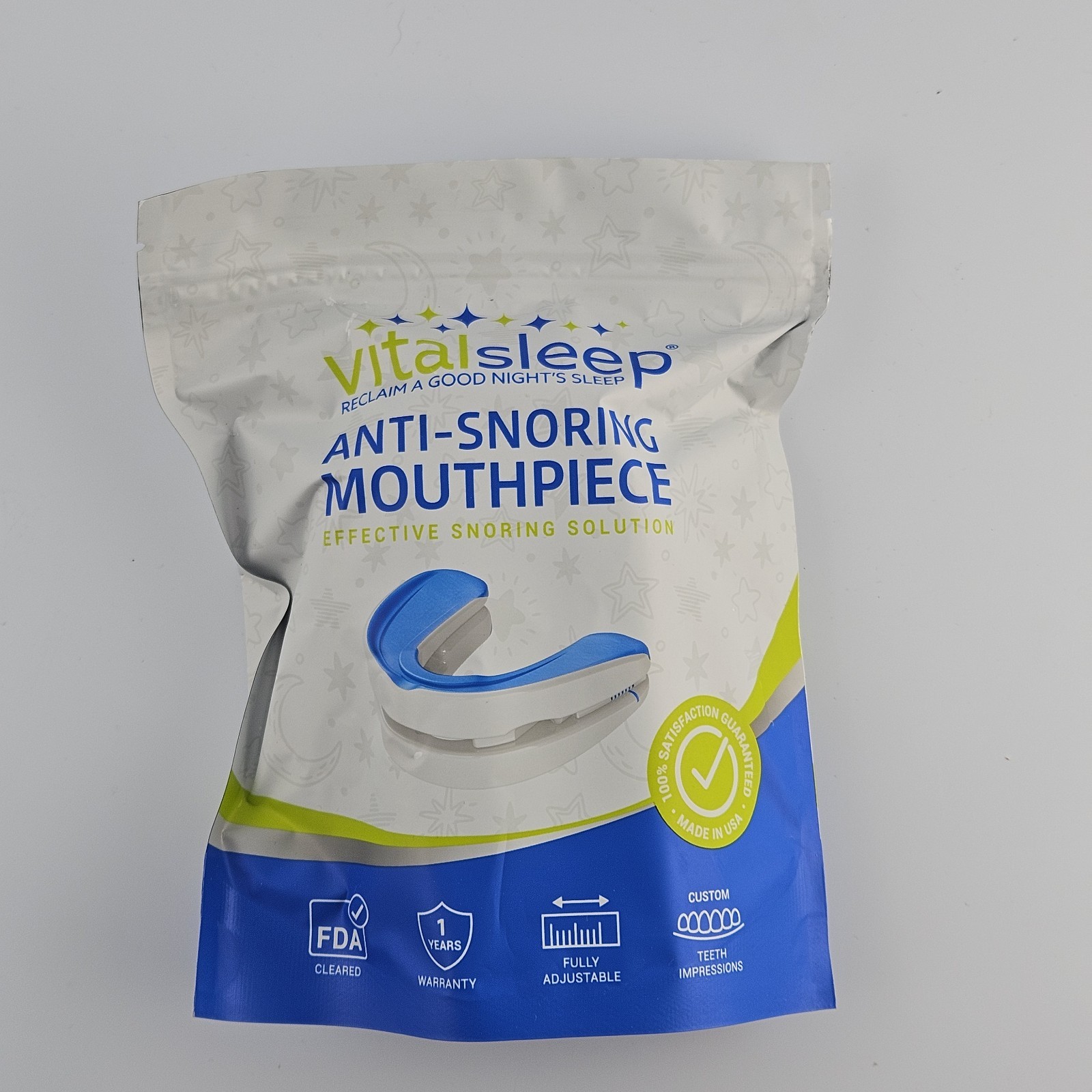 VitalSleep Anti-Snoring Mouthguard Mouthpiece for Snoring, Blue/White