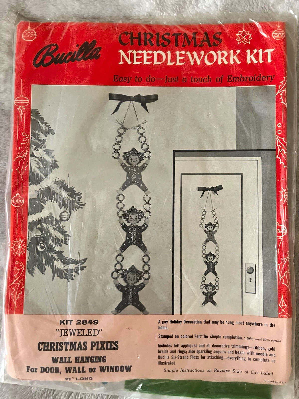 Vintage RARE Bucilla Felt&Sequin Jeweled Christmas Wall Hanging Kit. Vintage RARE Bucilla Felt&Sequin Jeweled Christmas Wall Hanging Kit.