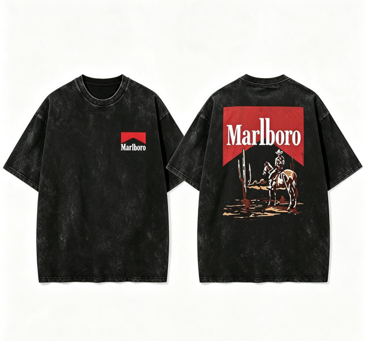 Vintage Washed Marlboro Cowboy Front Back Print Men T-shirt