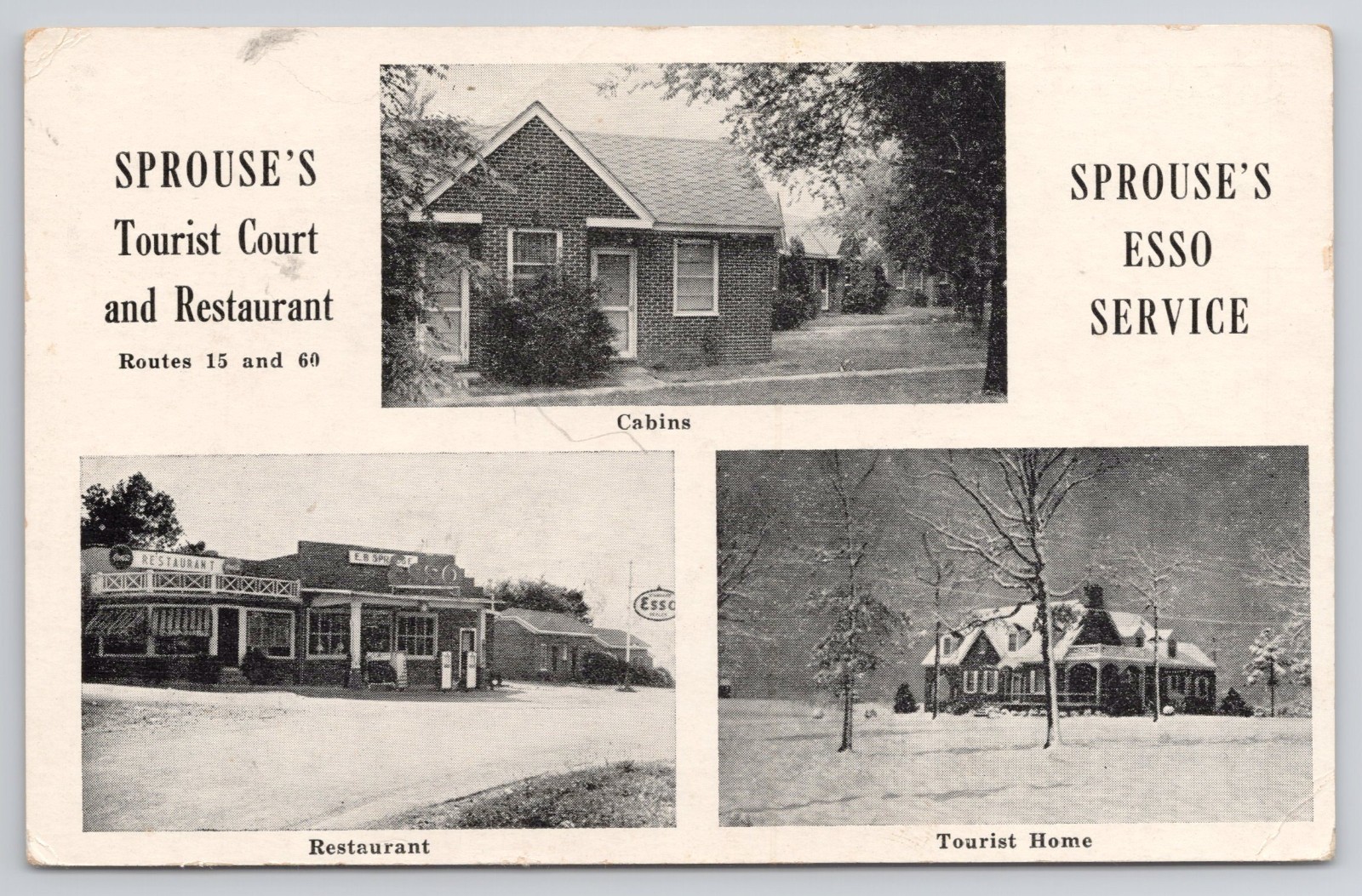 Sprouse's Esso Gas Station Postcard Tourist Court Restaurant Dillwyn Virginia VA Sprouse's Esso Gas Station Postcard Tourist Court Restaurant Dillwyn Virginia VA