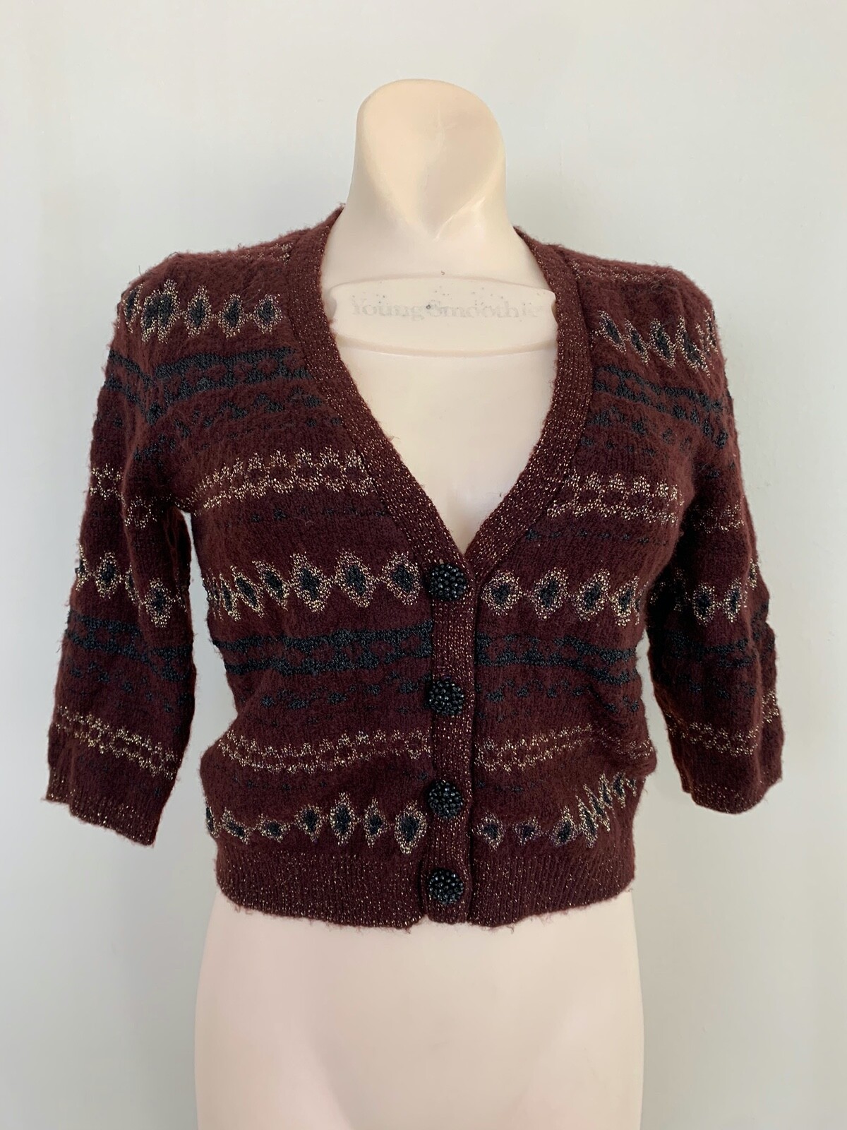 ZARA Maroon GEN BUTTONE  CARDIGAN V NECK SHORT SLEEVE SIZE M  Medium #4549