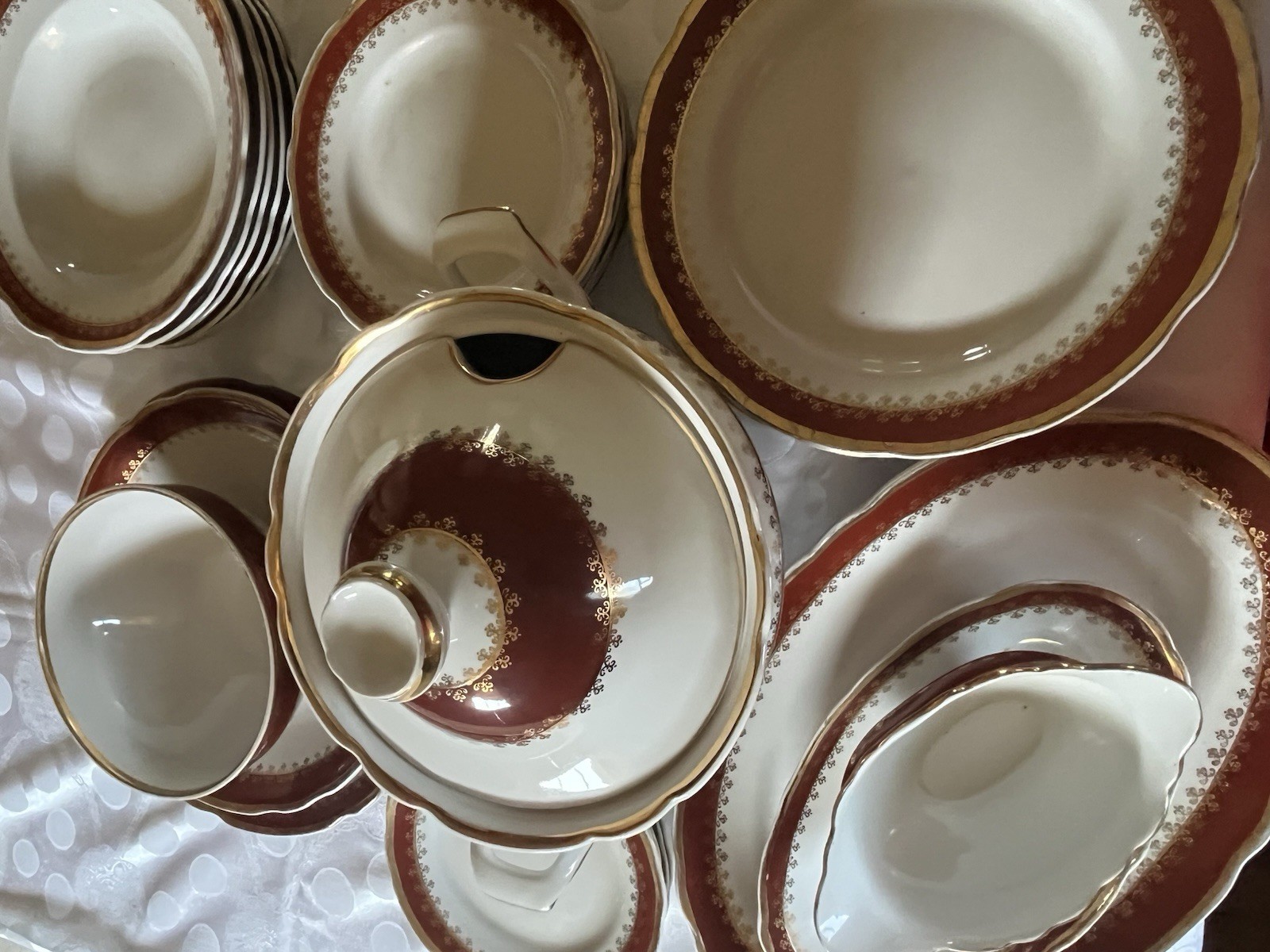 Rare Ukrainian 6 Person dining set mid 20 Century 29 pieces   5 plates 5 saucers