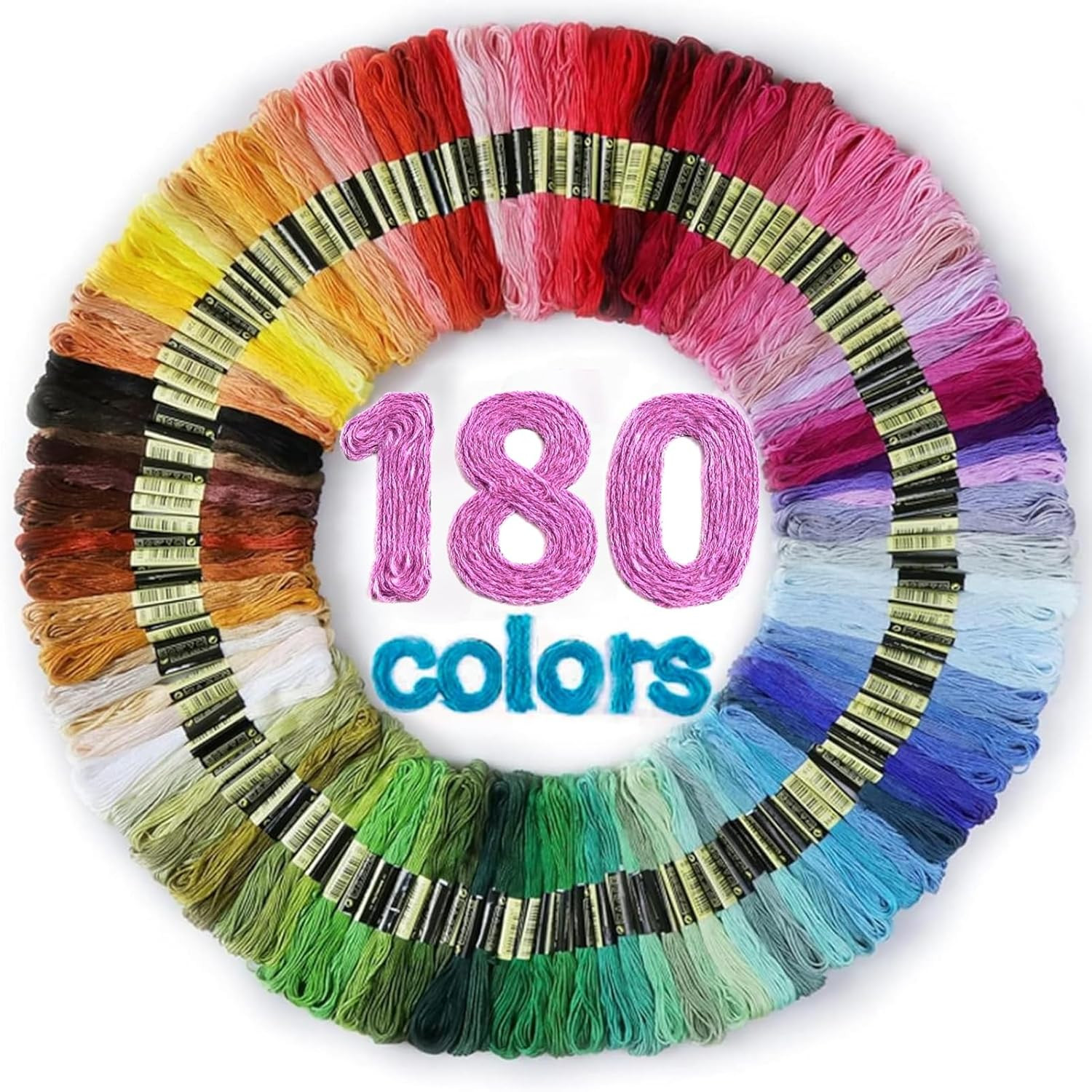 180 Colors Embroidery Floss Thread Set 6 Strand Rainbow Cross Stitch