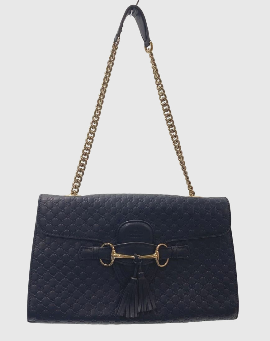 GUCCI Emily Microguccissima Chain Shoulder Bag Navy Leather 449635 Authentic
