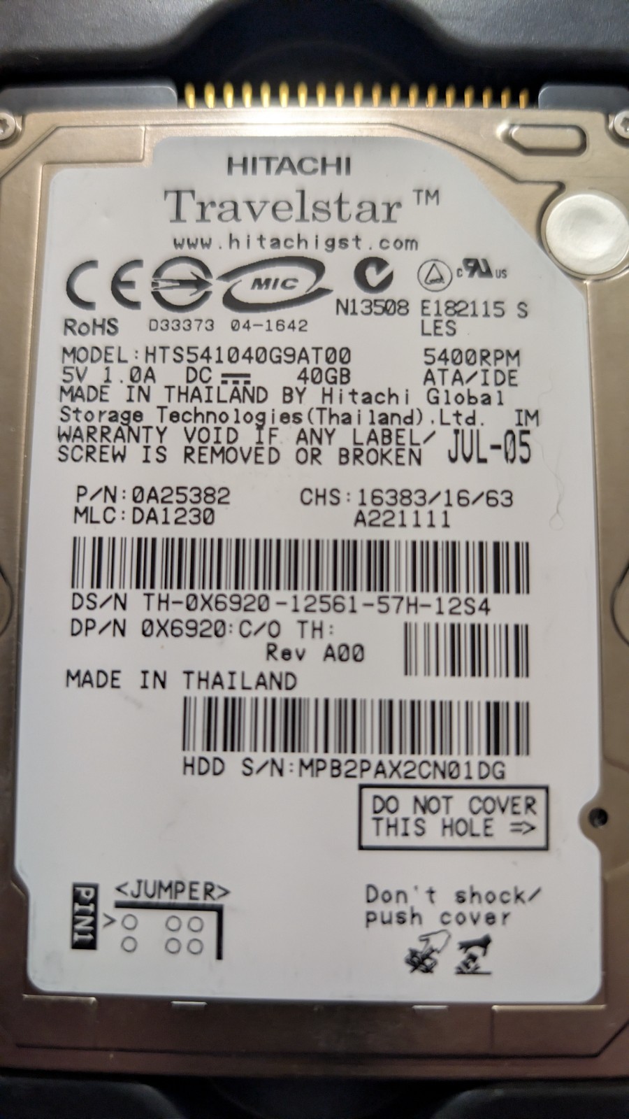 Hitachi HTS541040G9AT00 40GB 2.5\