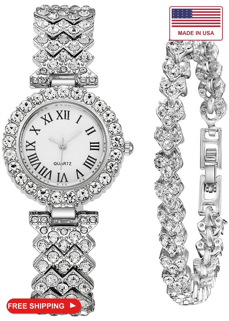 Women Diamond Watchs Luxury Fashion Ladies Bangle Bracelet Set Wrist Watch Femal