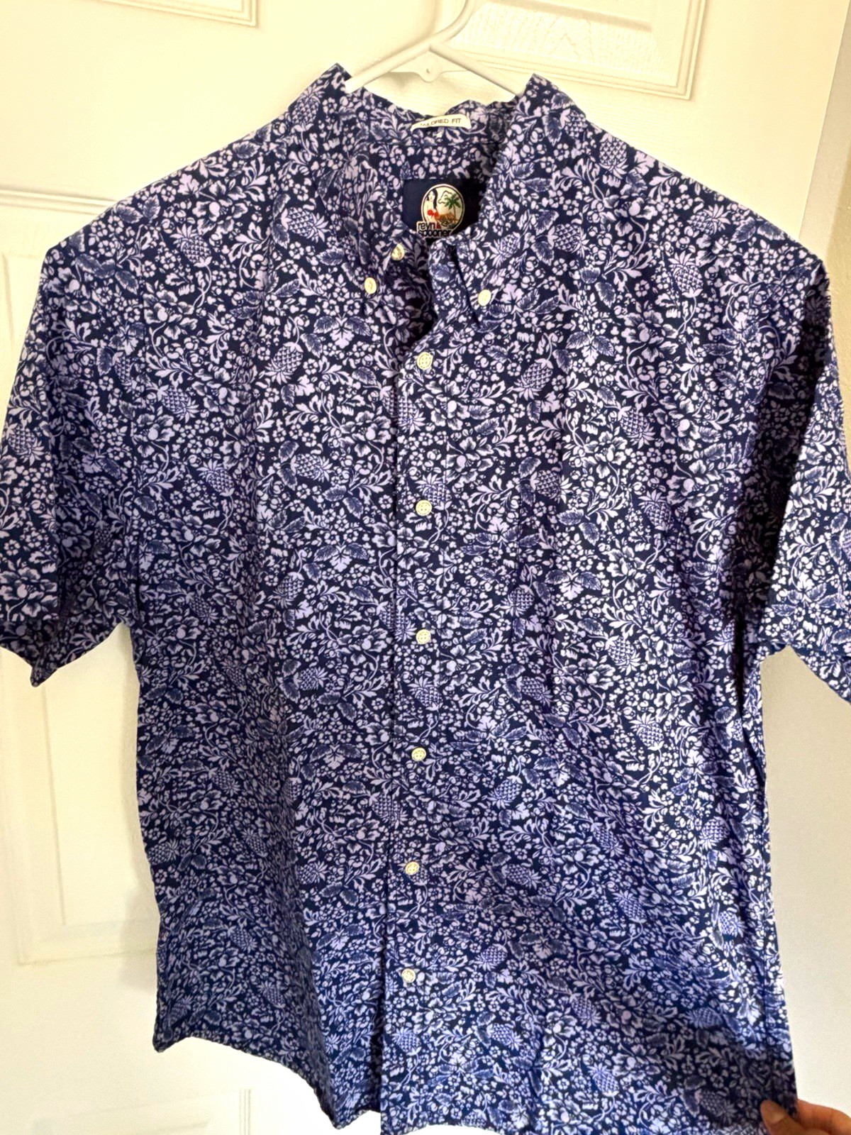 Reyn Spooner Tailored Fit Button-Down Short Sleeve Floral Shirt Blue/White M Reyn Spooner Tailored Fit Button-Down Short Sleeve Floral Shirt Blue/White M