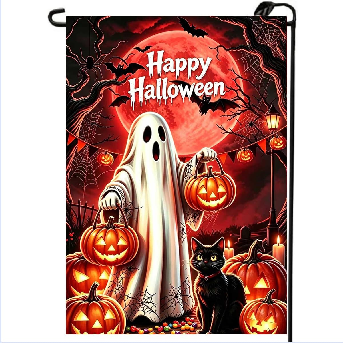 Happy Halloween Ghost Garden Flags 12x18 Double Sided Outdoor Decorations