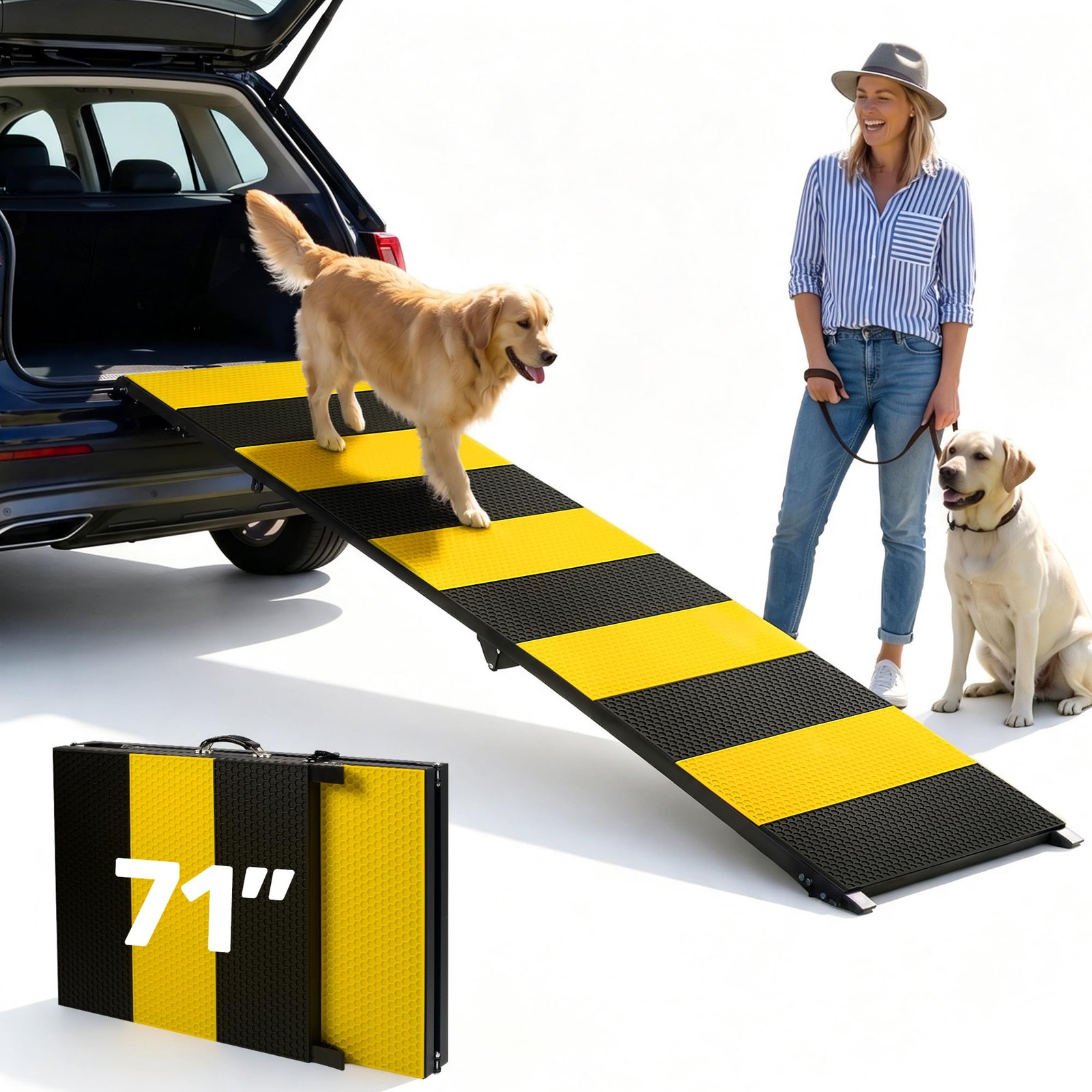 Extra Long Collapsible Pet Ramp W/ Non-Slip Surface Pet Stair for SUV Car Truck