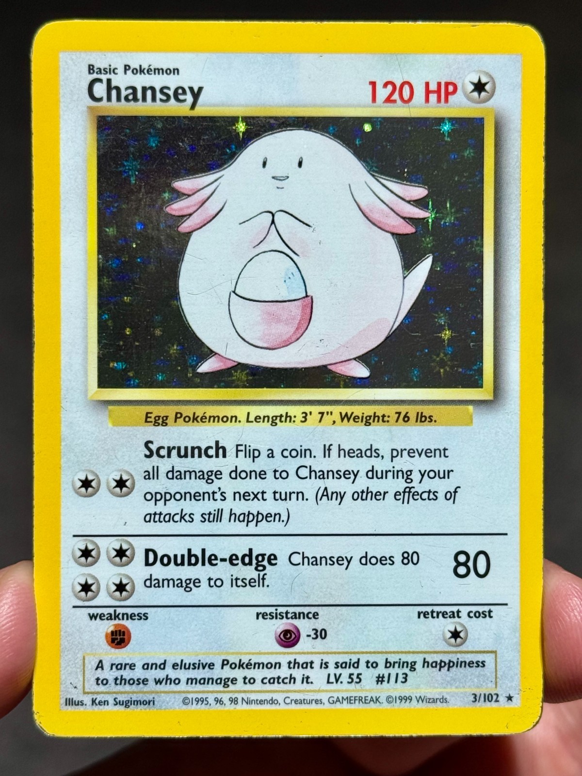 Chansey (3/102) HOLO Rare Base Set Unlimited Pokemon TCG WOTC MP