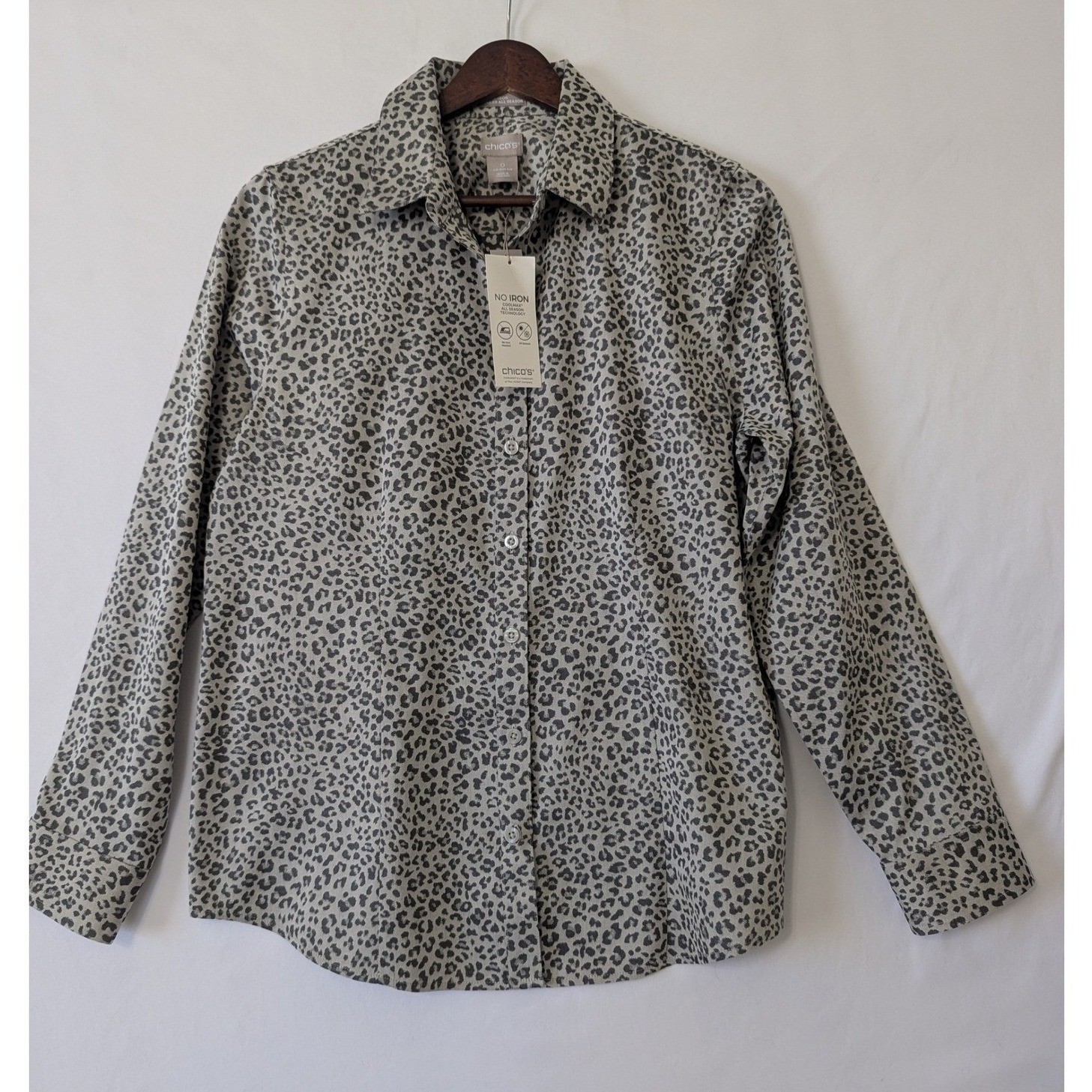 Chico\'s Women\'s Gray Animal Print No Iron All Season Classic Shirt Size 4/6 New