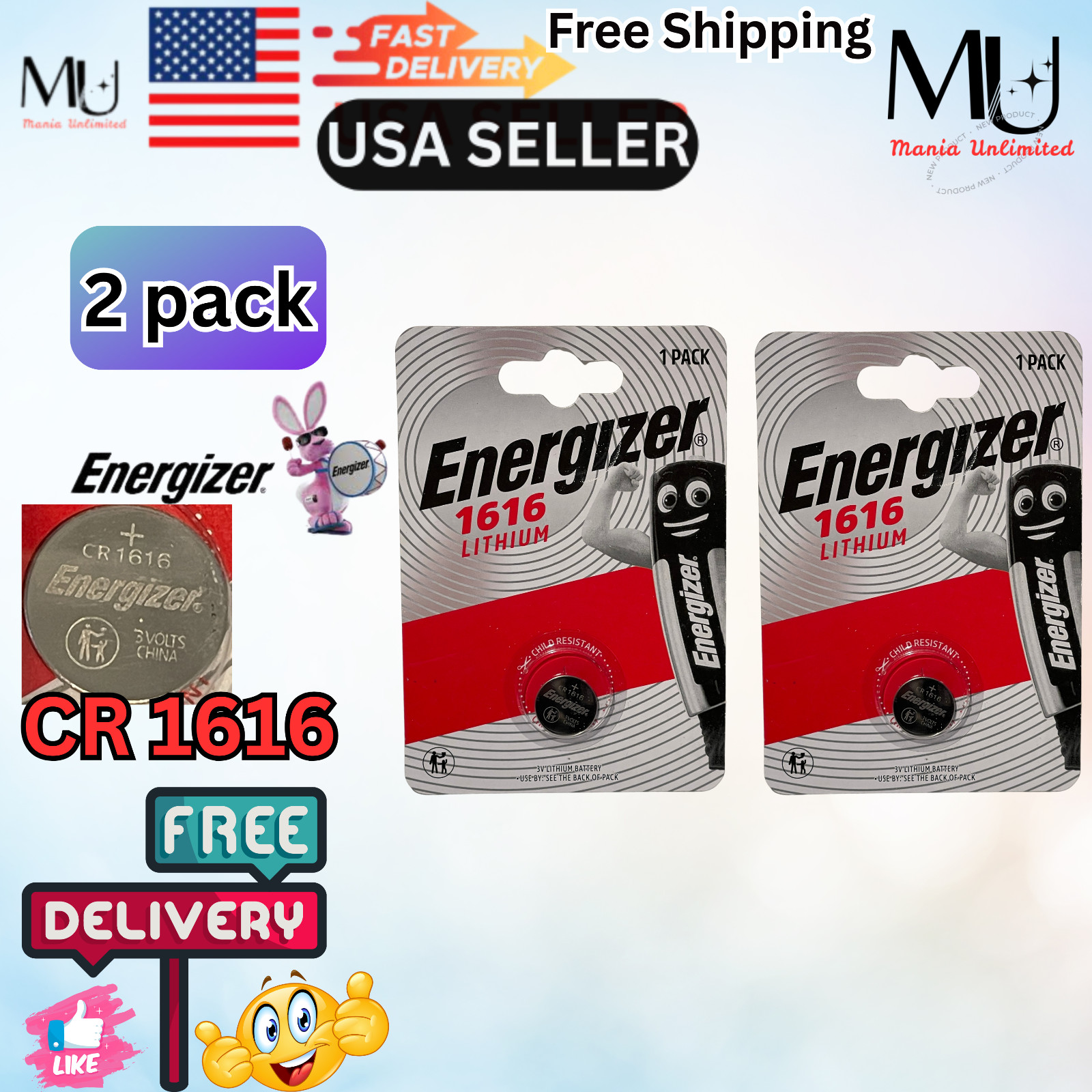 2X Pack Energizer CR 1616  ECR1616 Fresh Stock Lithium 3V Battery Exp Date 2033+