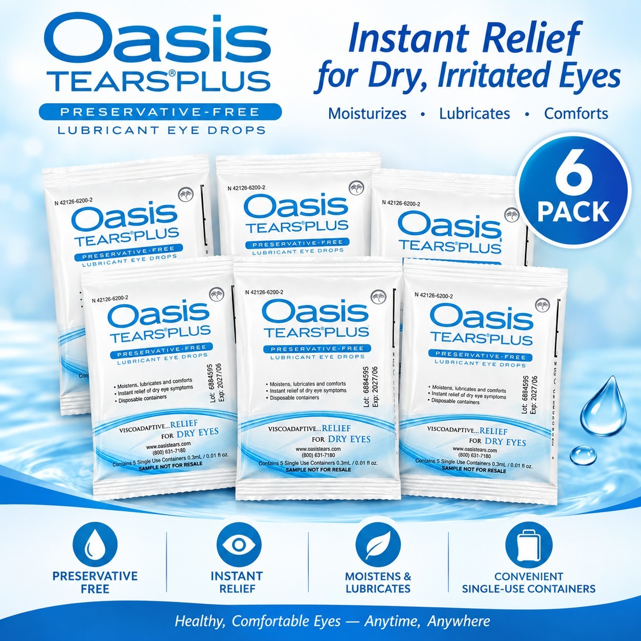 AUTHENTIC & NEW - Oasis TEARS PLUS - LUBRICANT DROPS FOR DRY EYES (30 VIALS)
